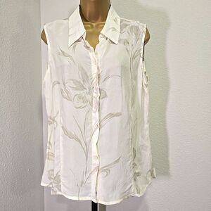 Liz Claiborne Crepe Cream Floral Sleeveless Top Womens 12 Minimalist Old Money